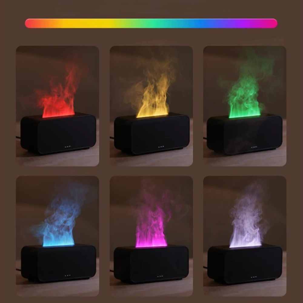 Humidifier and Aroma Diffuser for Essential Oils with Colored Flame