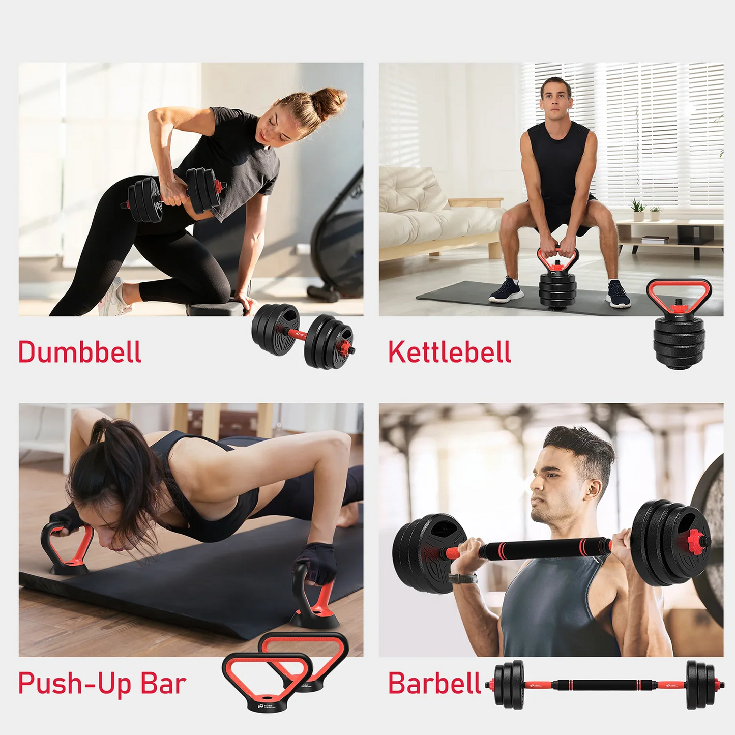 Ensemble haltères et barre réglables 3 en 1 – 20 kg pour salle de sport à domicile 