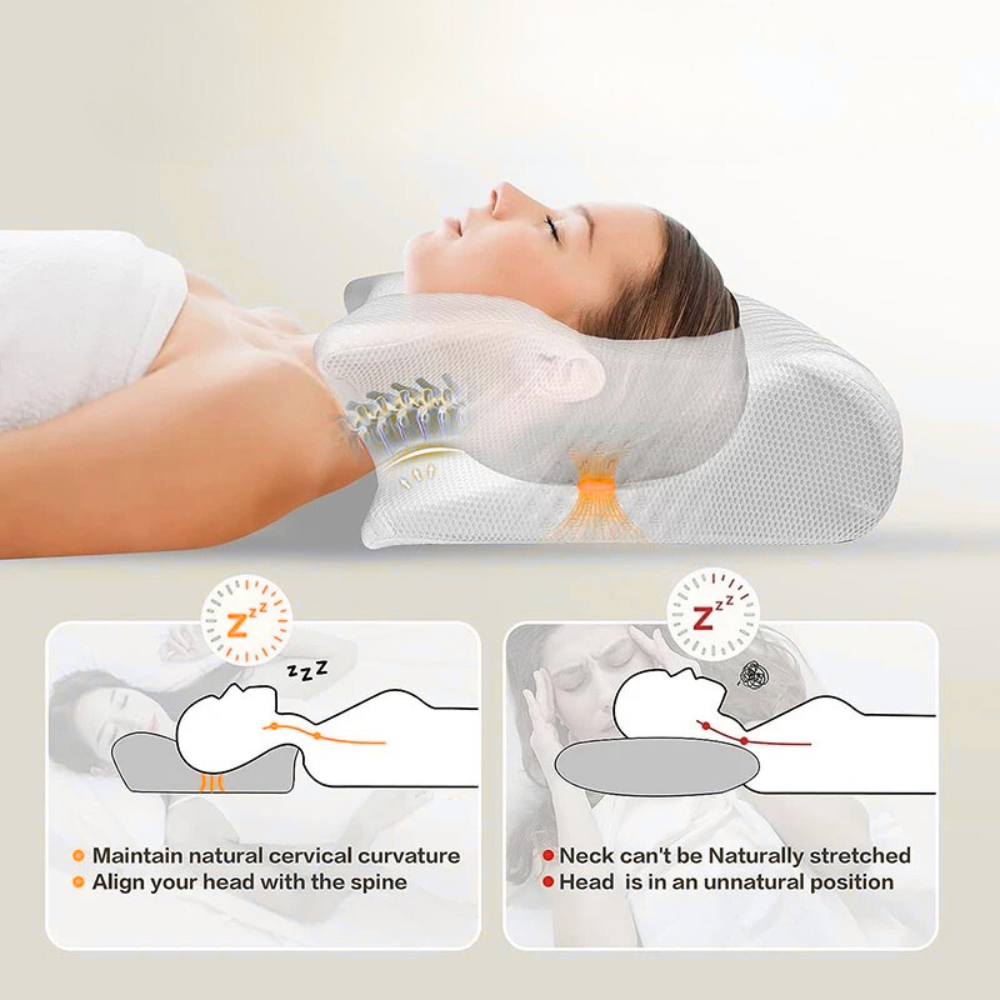 Oreiller cervical profilé – Mousse à mémoire de forme pour soulager les douleurs cervicales 