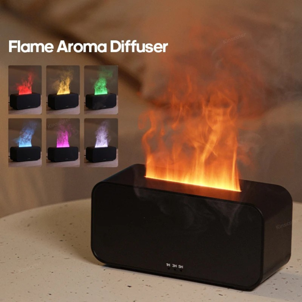 Humidifier and Aroma Diffuser for Essential Oils with Colored Flame