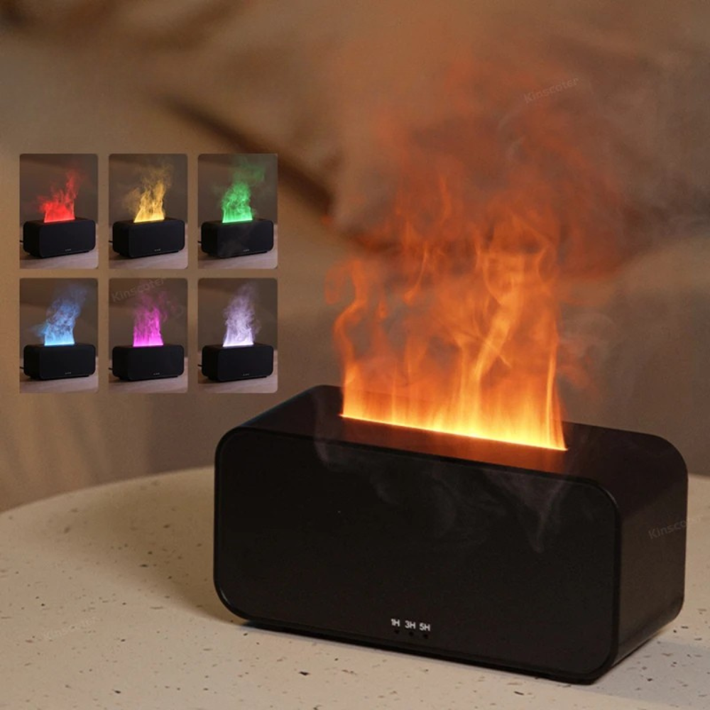 Humidifier and Aroma Diffuser for Essential Oils with Colored Flame