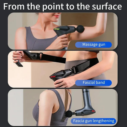Multifunctional electric massage gun with long cord, for muscle relaxation and deep tissue relief.