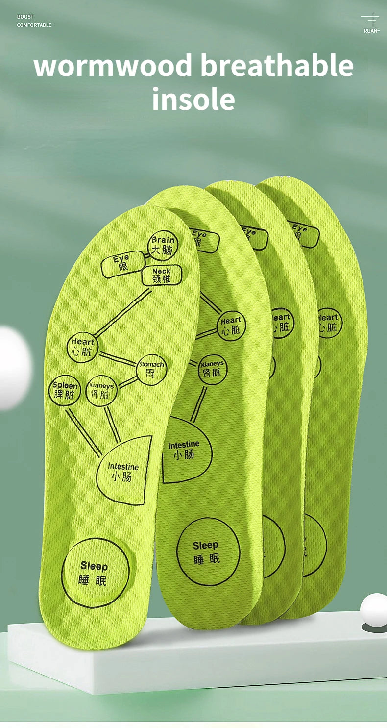 Unisex acupressure sports insole for feet, soft, breathable, cushioned, sweat-absorbing and deodorizing.