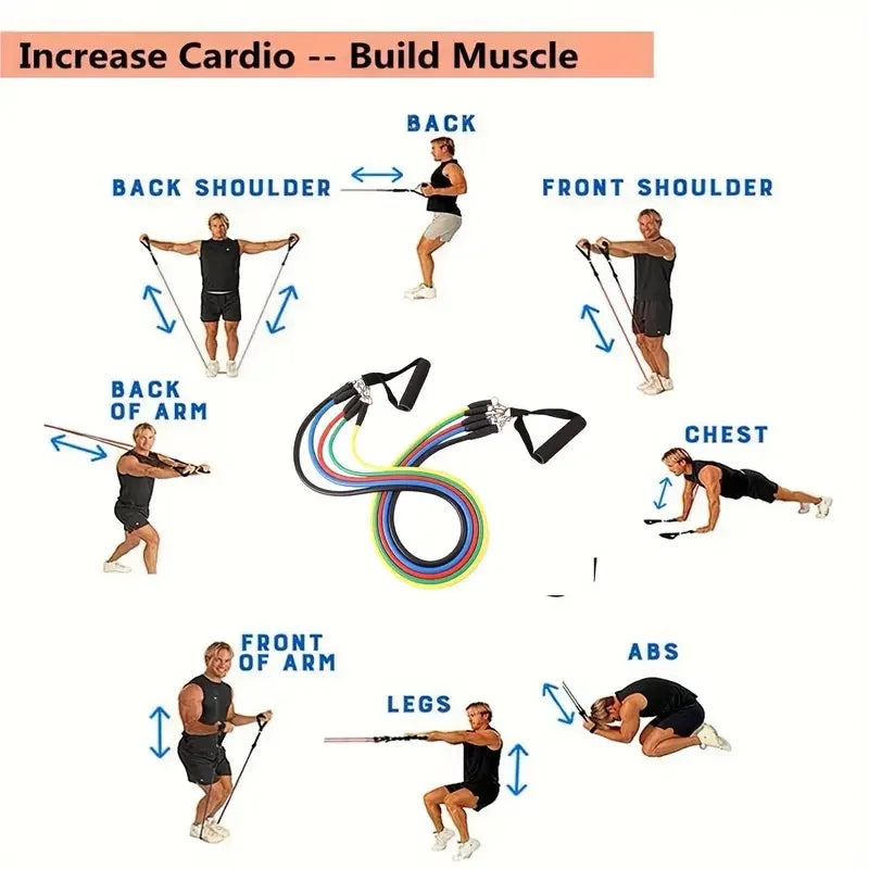 11pcs Resistance Bands set – Home Workout with Door Anchor & Handles