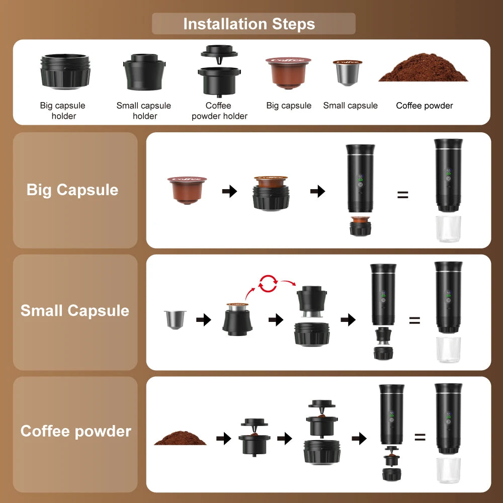 Portable Espresso Coffee Machine 3-in-1 for Car & Home Camping Coffee Maker