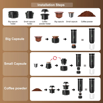Portable Espresso Coffee Machine 3-in-1 for Car & Home Camping Coffee Maker