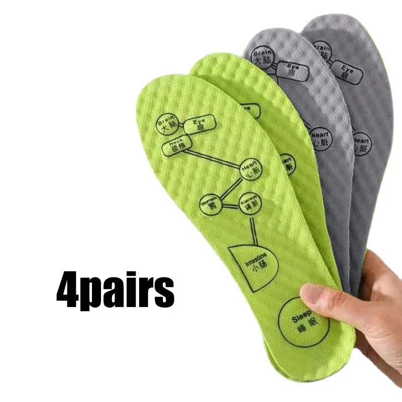 Unisex acupressure sports insole for feet, soft, breathable, cushioned, sweat-absorbing and deodorizing.