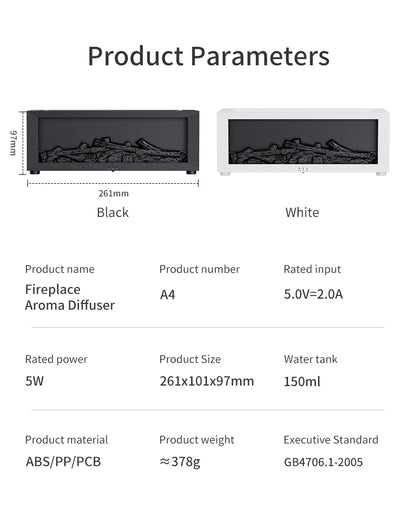 Fireplace Aroma Diffuser with Colored Flames, 150ml for Aromatherapy