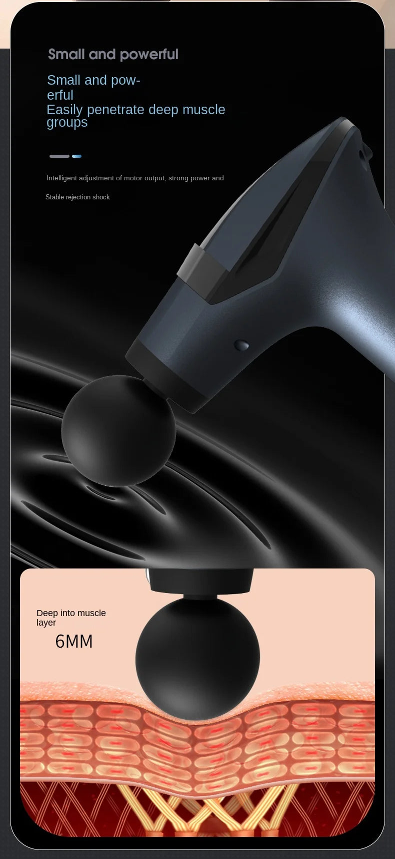 Multifunctional electric massage gun with long cord, for muscle relaxation and deep tissue relief.