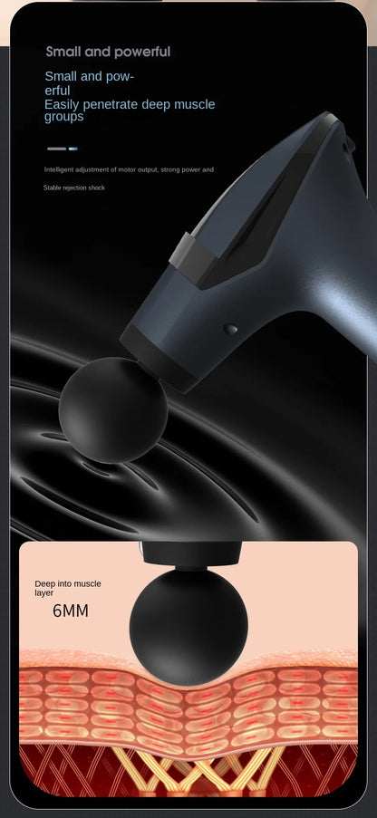 Multifunctional electric massage gun with long cord, for muscle relaxation and deep tissue relief.