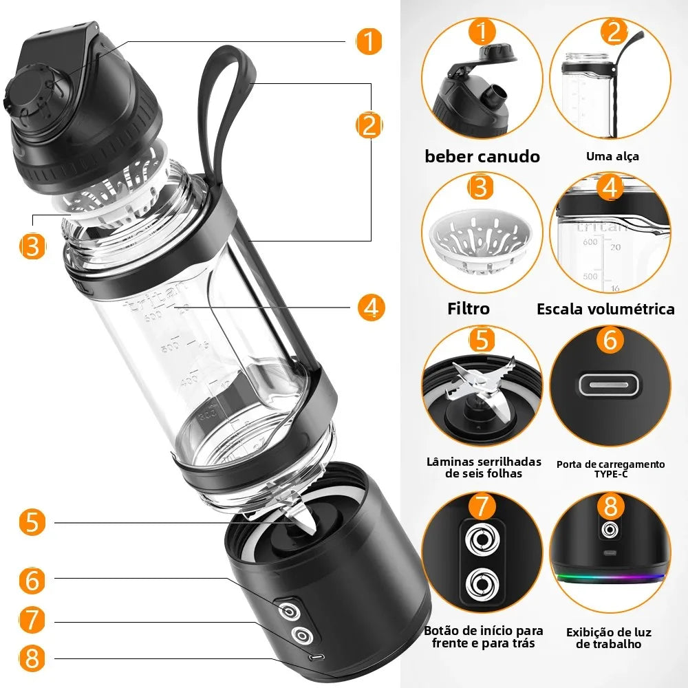 Portable Electric Juicer 700ML Mini Blender for kitchen travel Outdoor Camping Picnic.