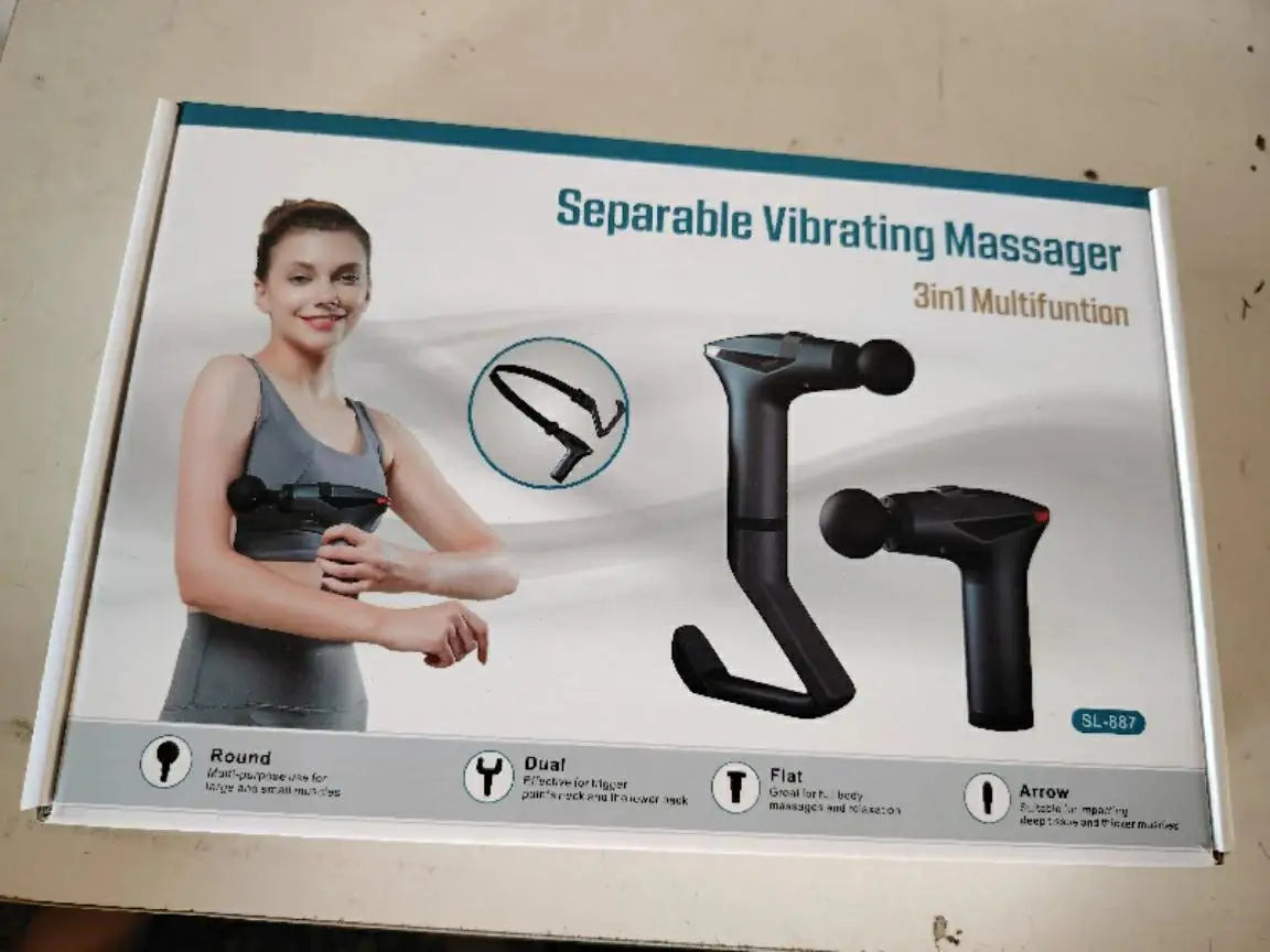 Multifunctional electric massage gun with long cord, for muscle relaxation and deep tissue relief.
