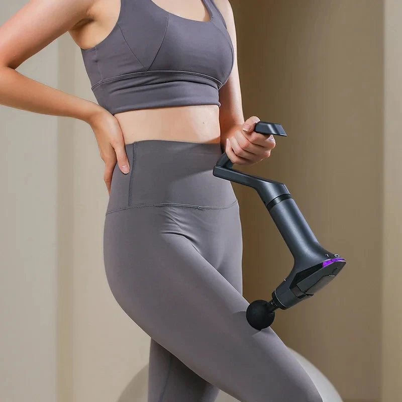 Multifunctional electric massage gun with long cord, for muscle relaxation and deep tissue relief.