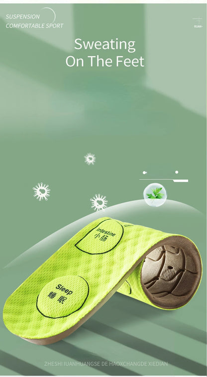 Unisex acupressure sports insole for feet, soft, breathable, cushioned, sweat-absorbing and deodorizing.