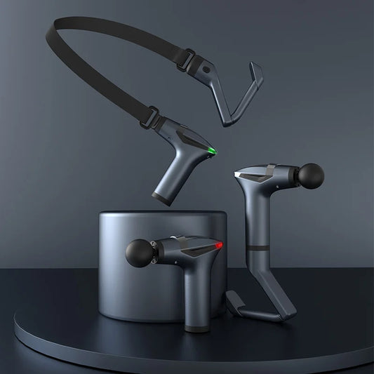 Multifunctional electric massage gun with long cord, for muscle relaxation and deep tissue relief.